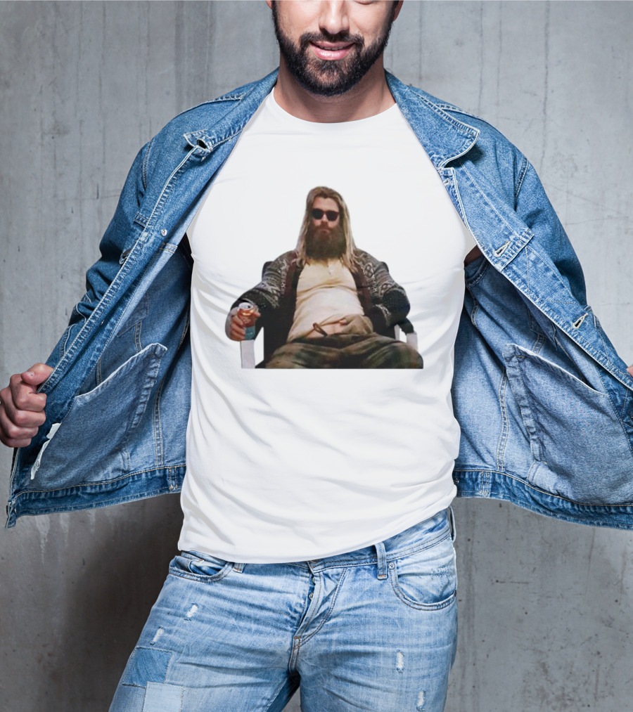 Marvel Avengers Endgame Fat Thor Sitting Relaxed With Drink T-Shirt