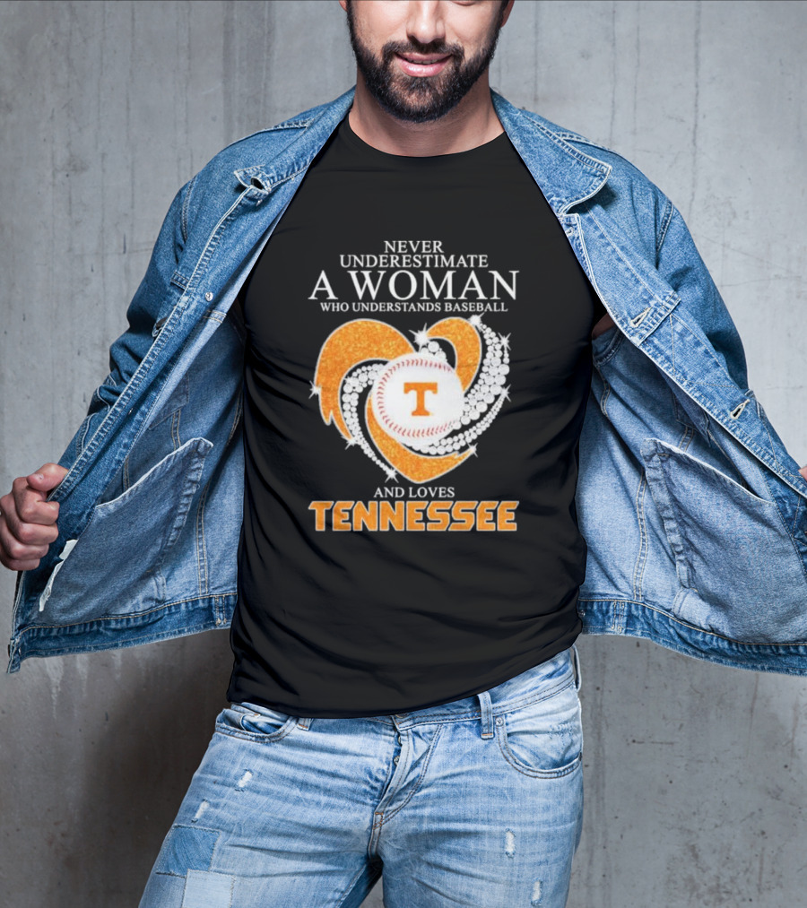 Never Underestimate A Woman Who Understands Baseball And Loves Tennessee Vols Heart Diamond T-Shirt