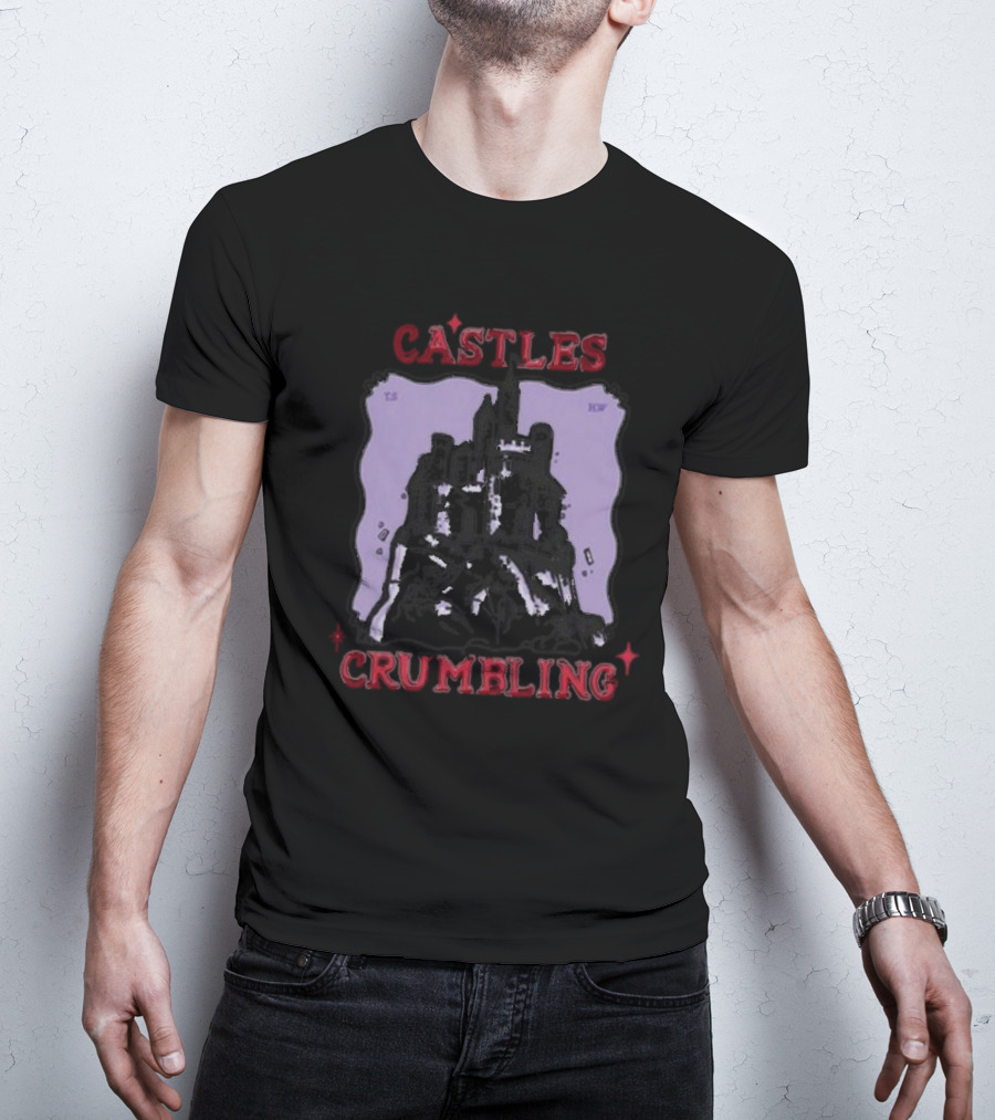 Castles Crumbling Medieval Fortress Art Purple Background T-Shirt
