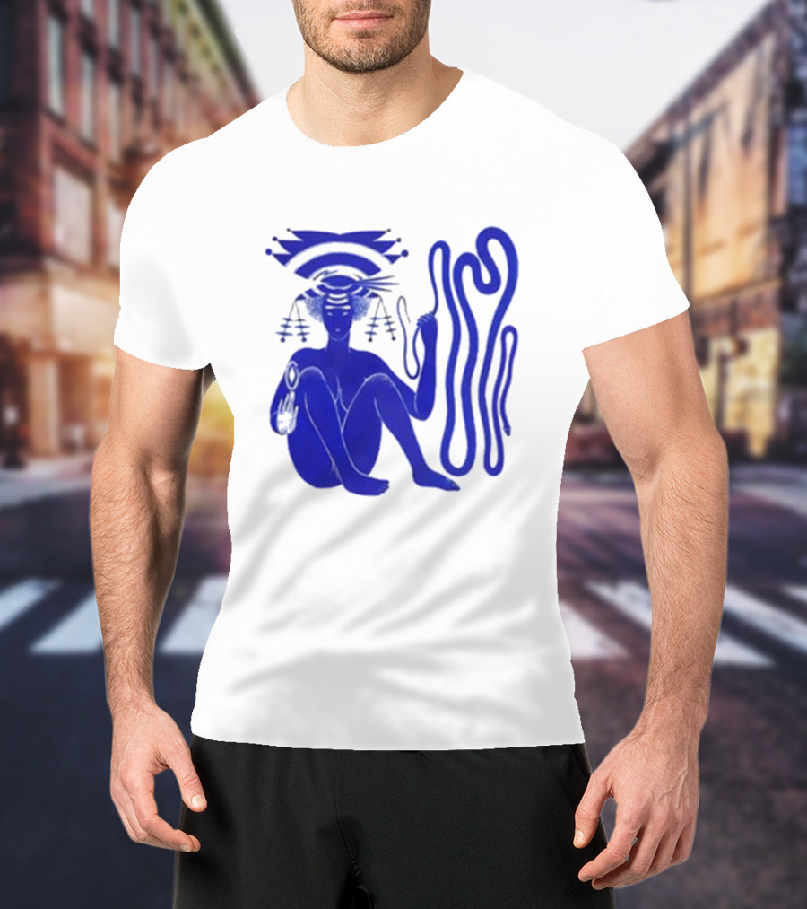 Hiatus Kaiyote Love Heart Cheat Code Abstract Blue Figure With Spiral Elements T-Shirt