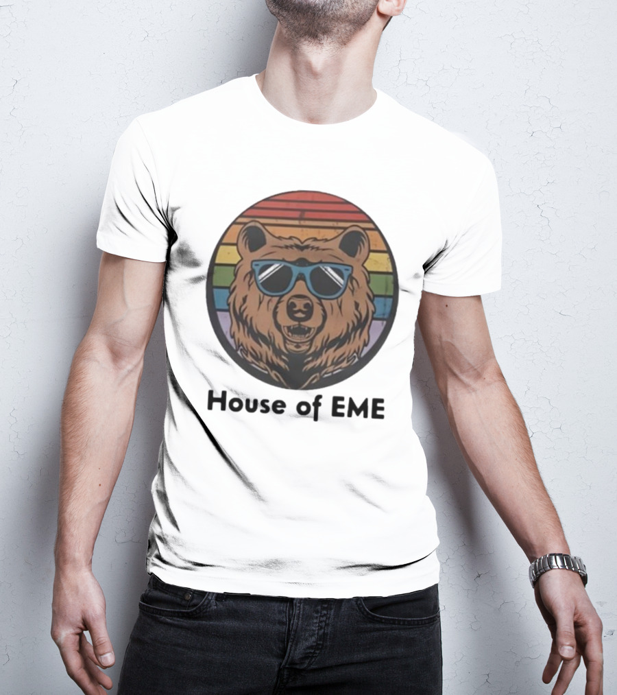 House Of EME Bear With Sunglasses In Retro Rainbow Circle T-Shirt