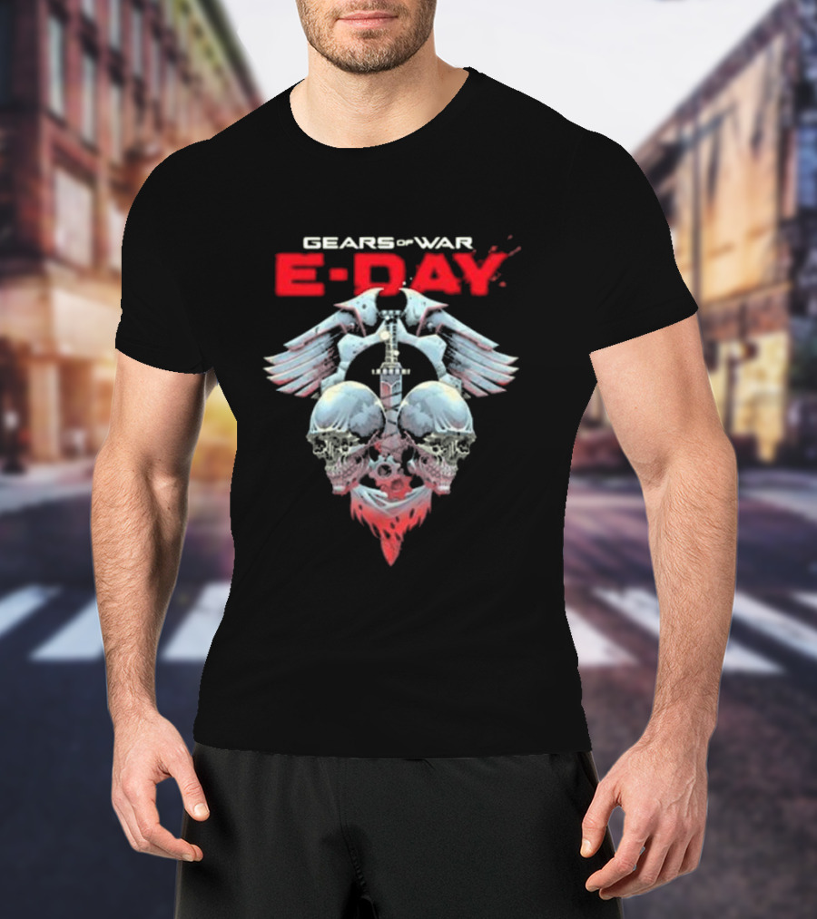 Gears Of War E-Day Skulls And Weaponry Design By Luke Preece T-Shirt