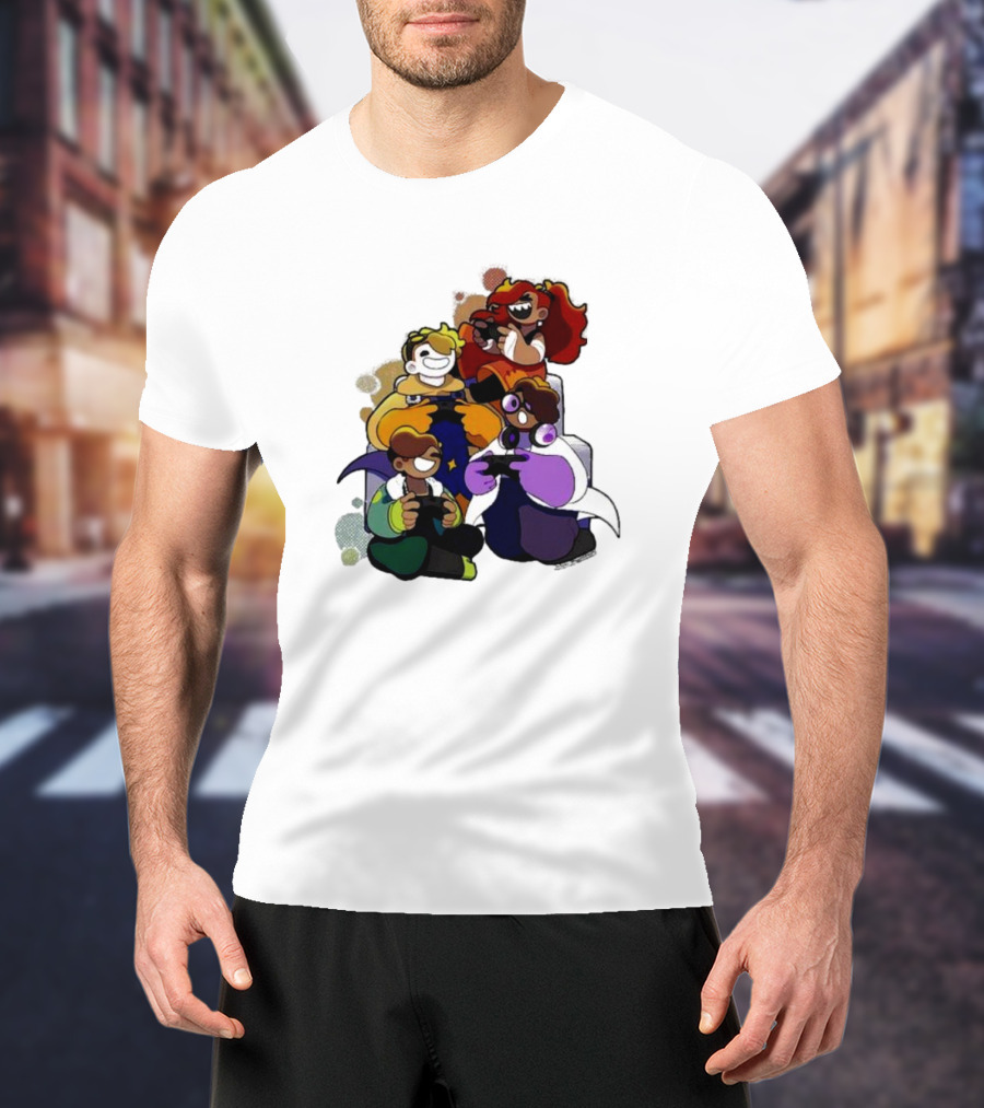 Bish Bash Bots Colorful Cartoon Characters Gaming Together T-Shirt