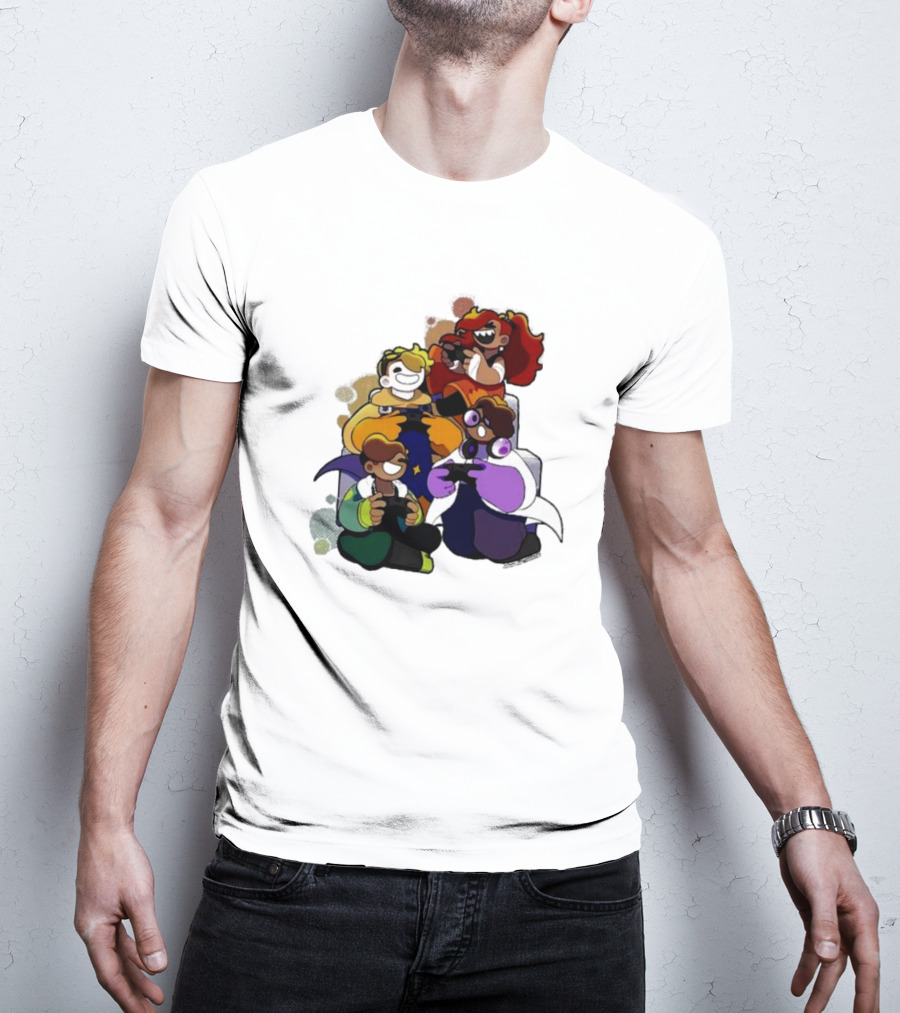 Bish Bash Bots Colorful Cartoon Characters Gaming Together T-Shirt