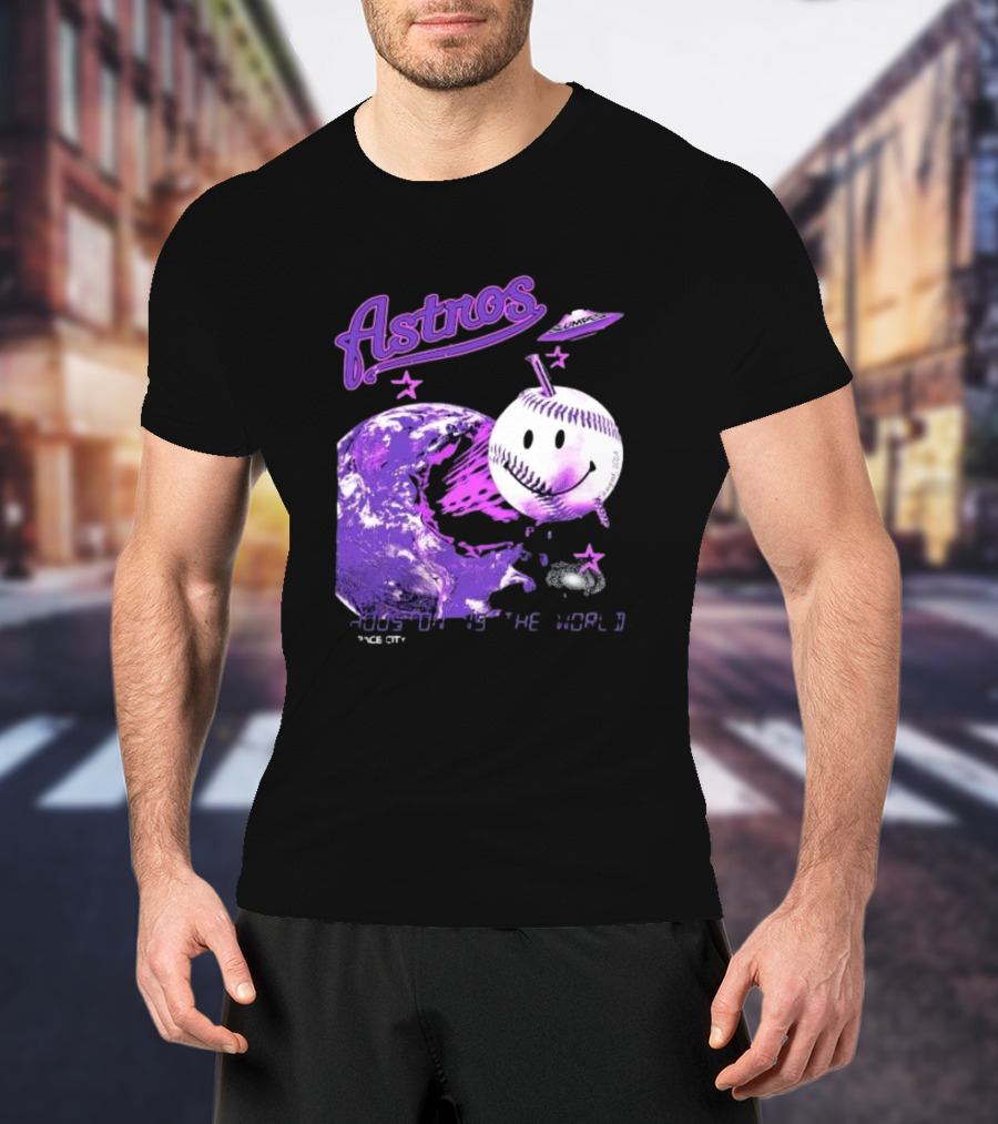 Astros Houston Cosmic Baseball World Space City Iconic Smiley Planetary Galaxy T-Shirt