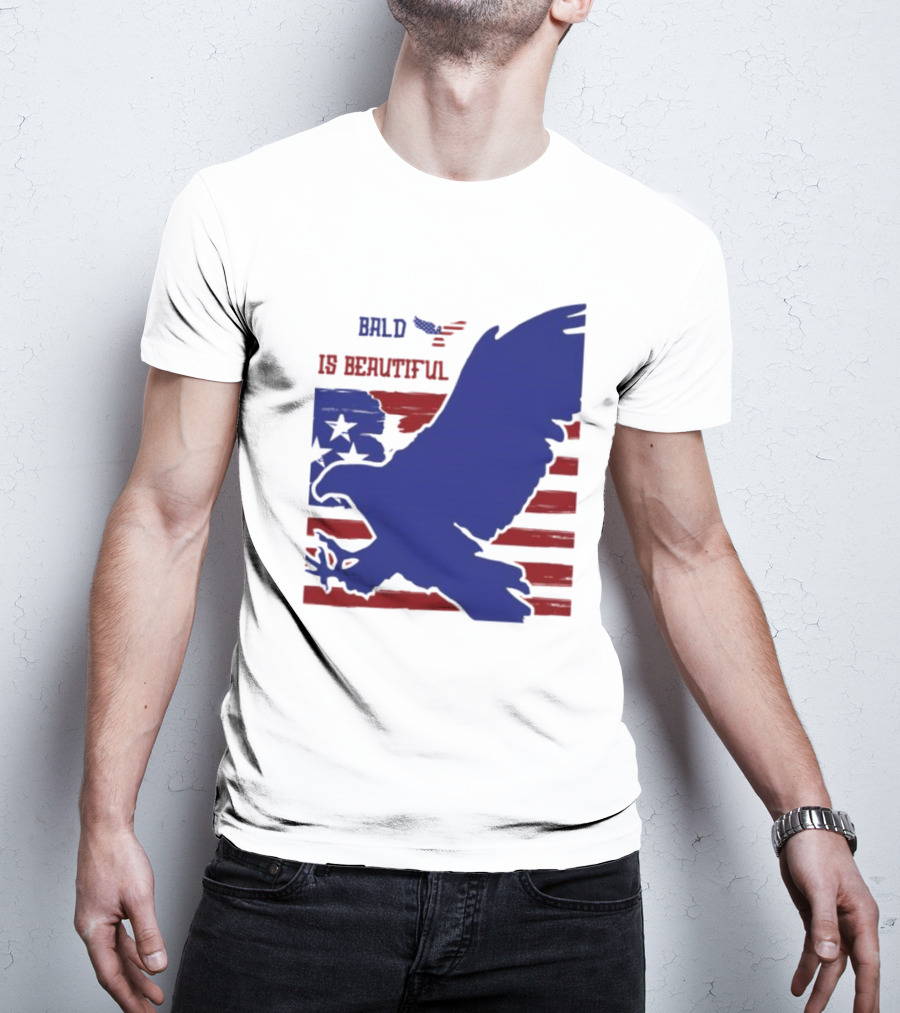 Bald Is Beautiful American Flag Eagle Stars Stripes T-Shirt