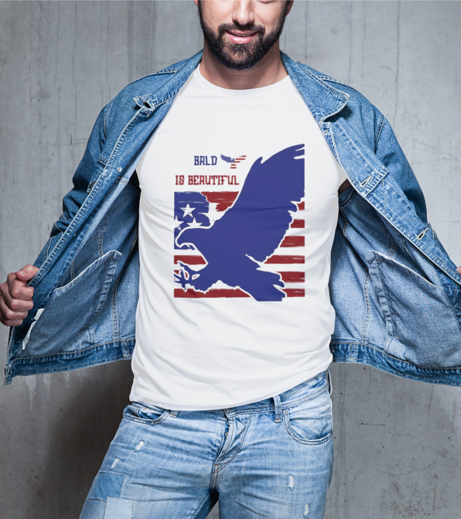 Bald Is Beautiful American Flag Eagle Stars Stripes T-Shirt
