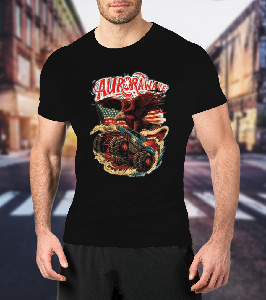 Aurorawave America F Yeah Eagle Monster Truck Vintage USA Flag T-Shirt