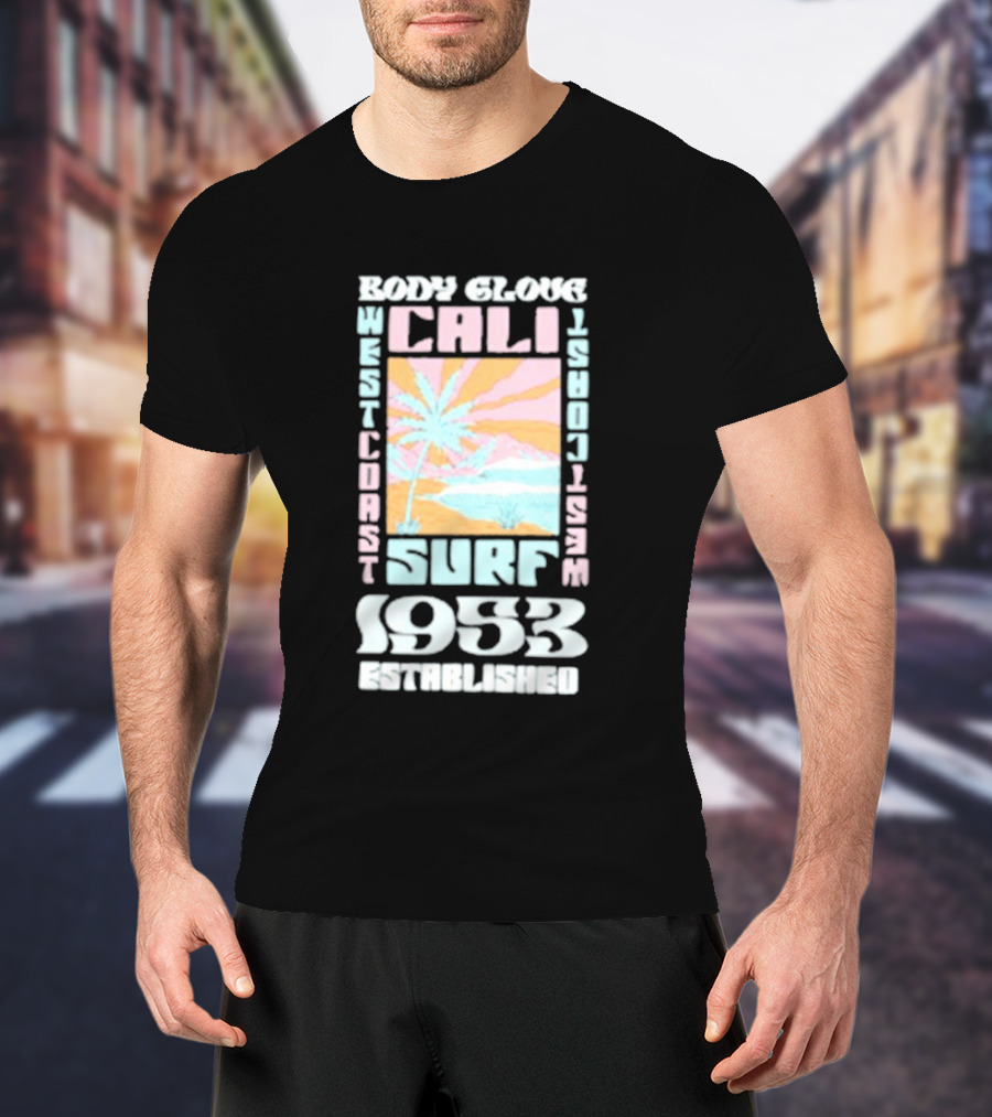 Body Glove Cali Surf 1953 Established West Coast Retro Palm Tree Ocean Waves T-Shirt
