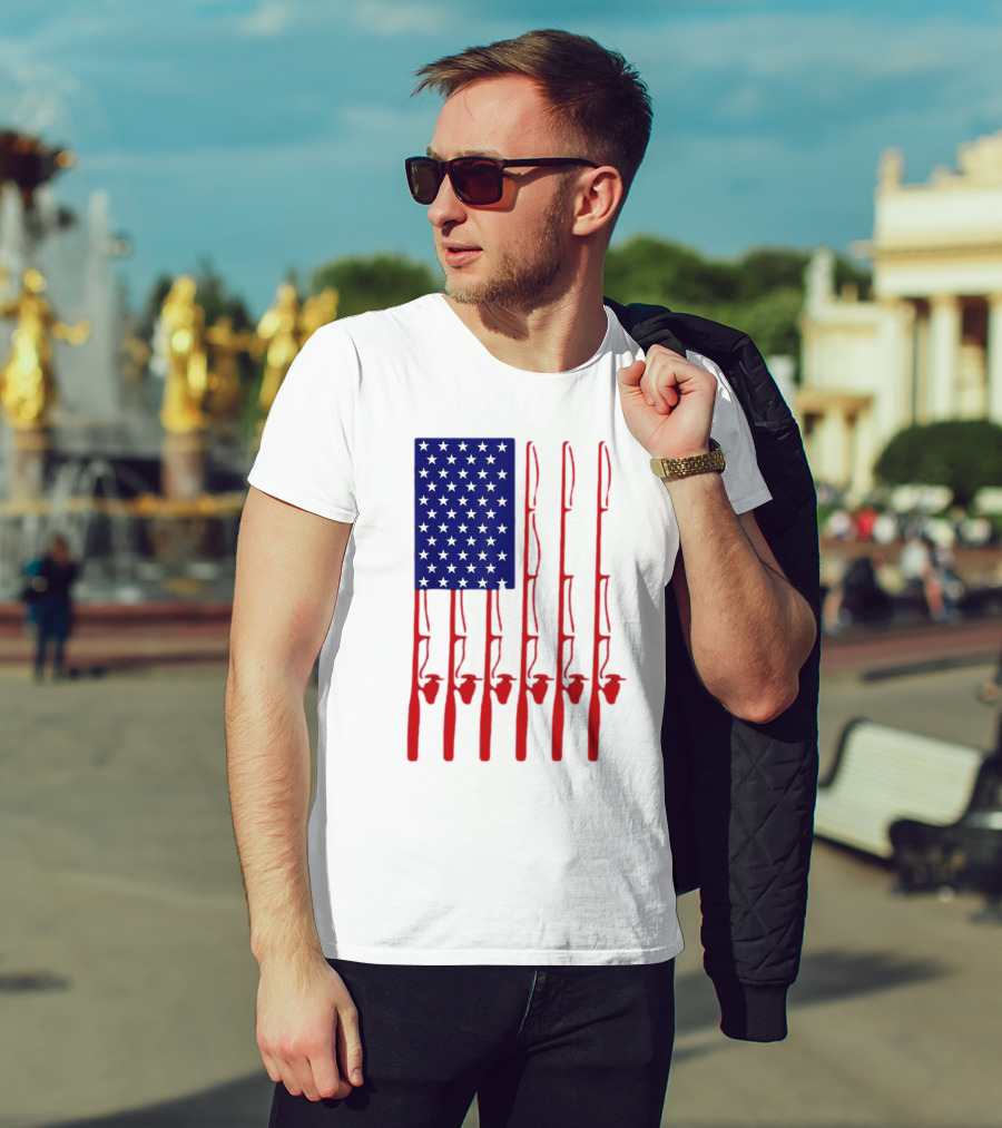 Fathers Day Fishing American Flag T-Shirt