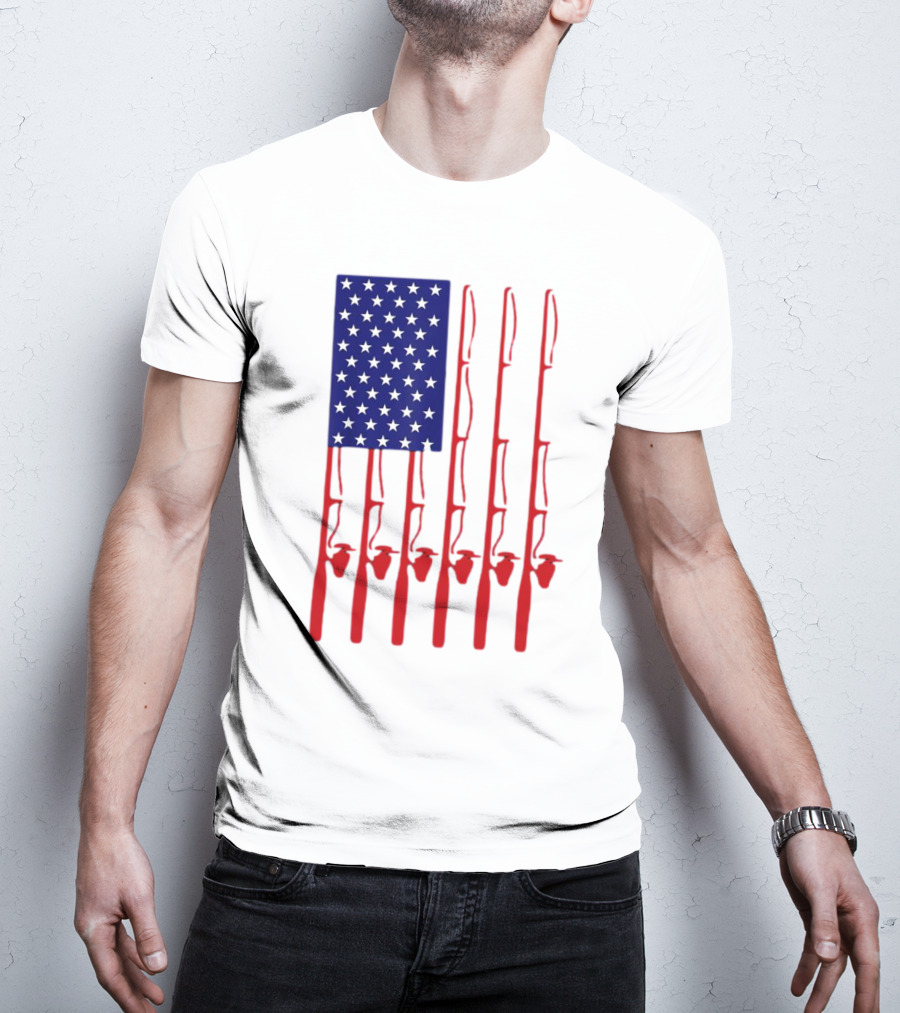 Fathers Day Fishing American Flag T-Shirt