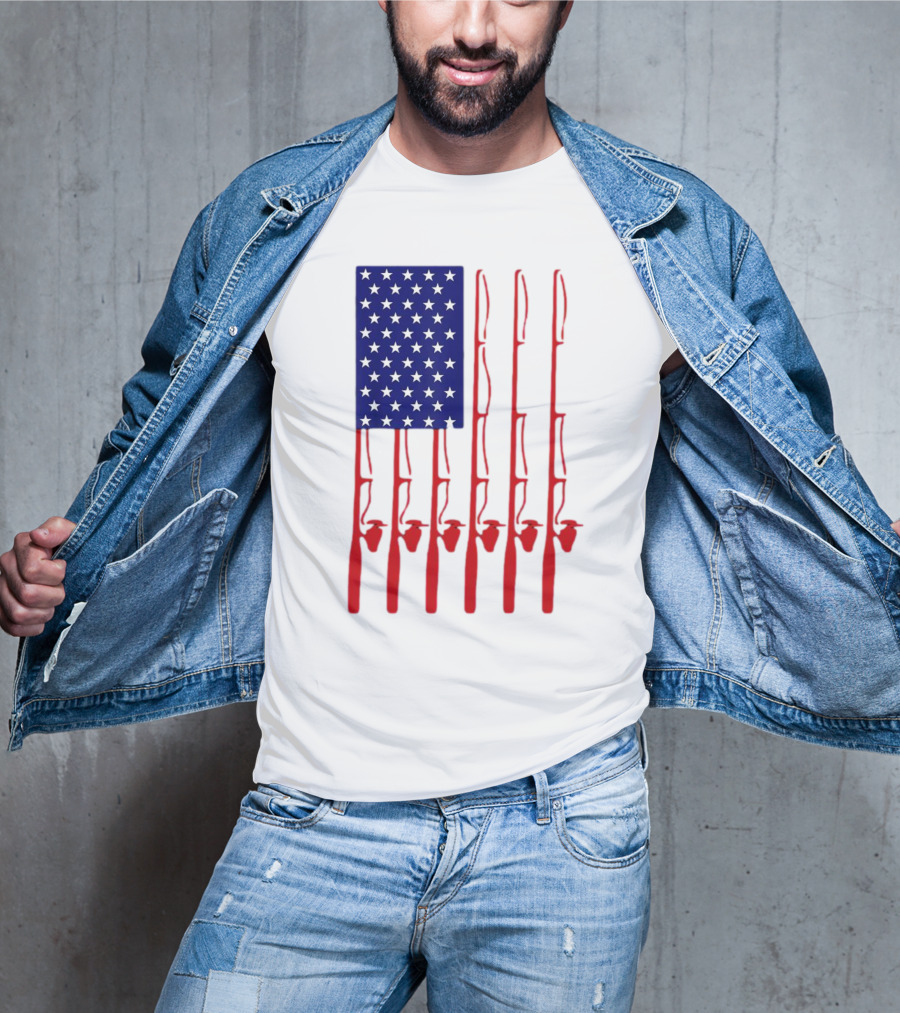 Fathers Day Fishing American Flag T-Shirt