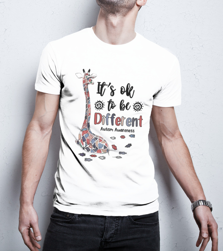 It's Ok To Be Different Giraffe Autism Awareness T-Shirt