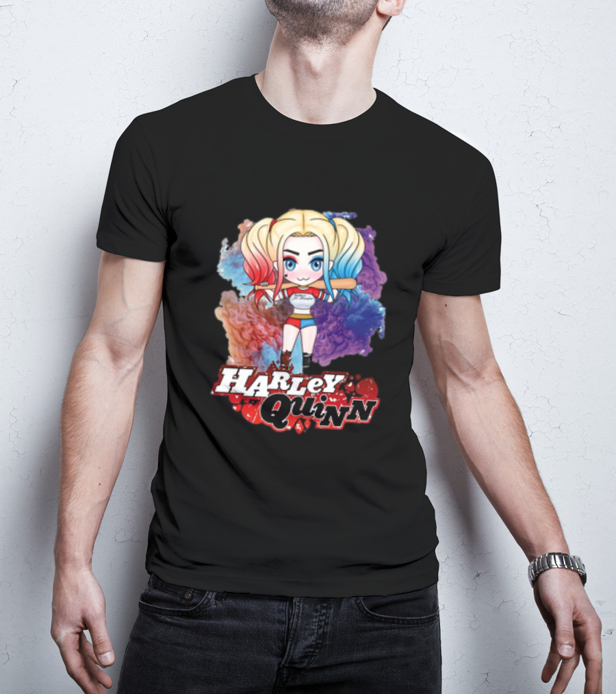 Harley Quinn Birds Of Prey Chibi Colorful Background T-Shirt