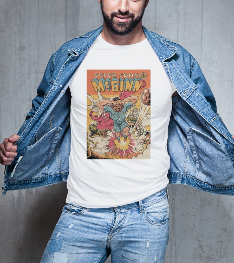 Super John McGinn Flying Hero Soccer Explosion Action Comic T-Shirt