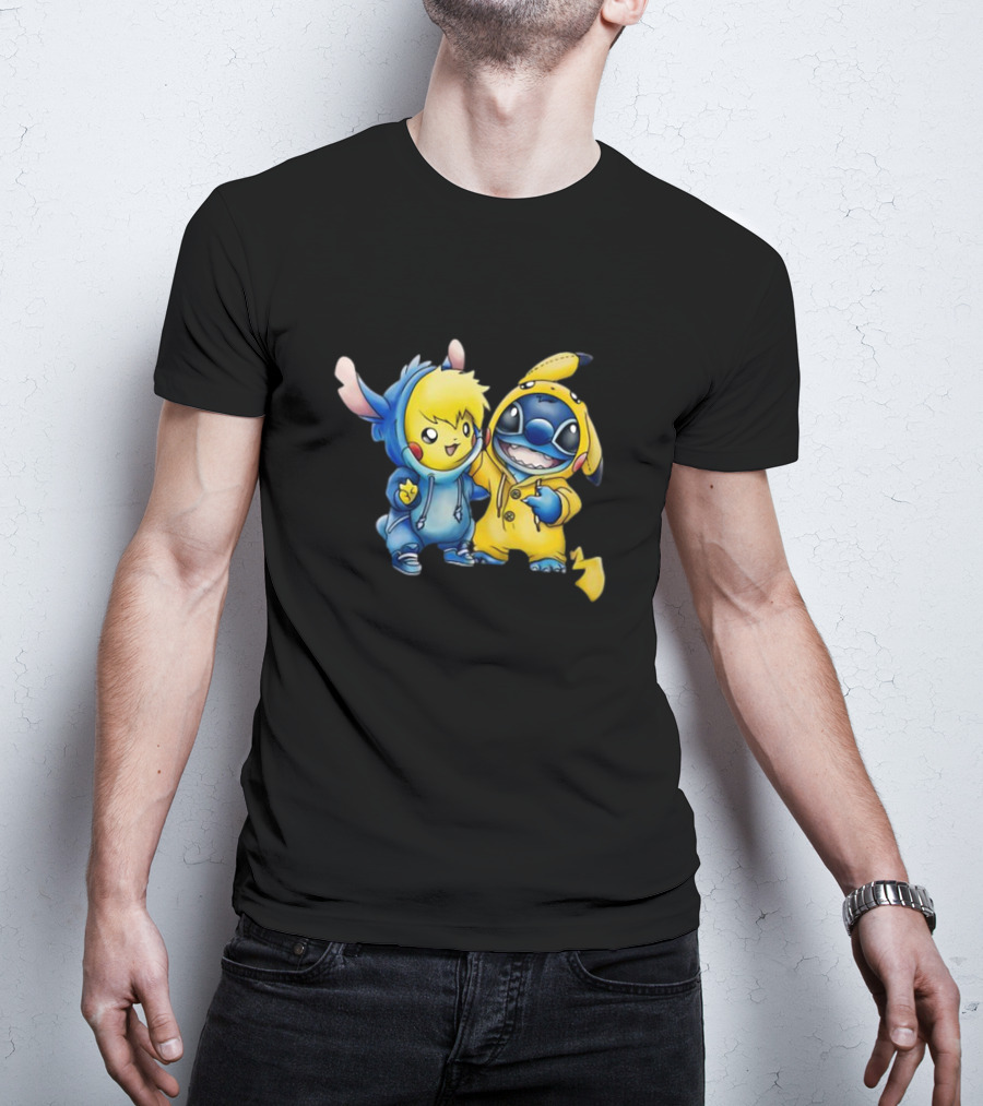 Disney Lilo Stitch Pikachu Pokemon Crossover Character T-Shirt