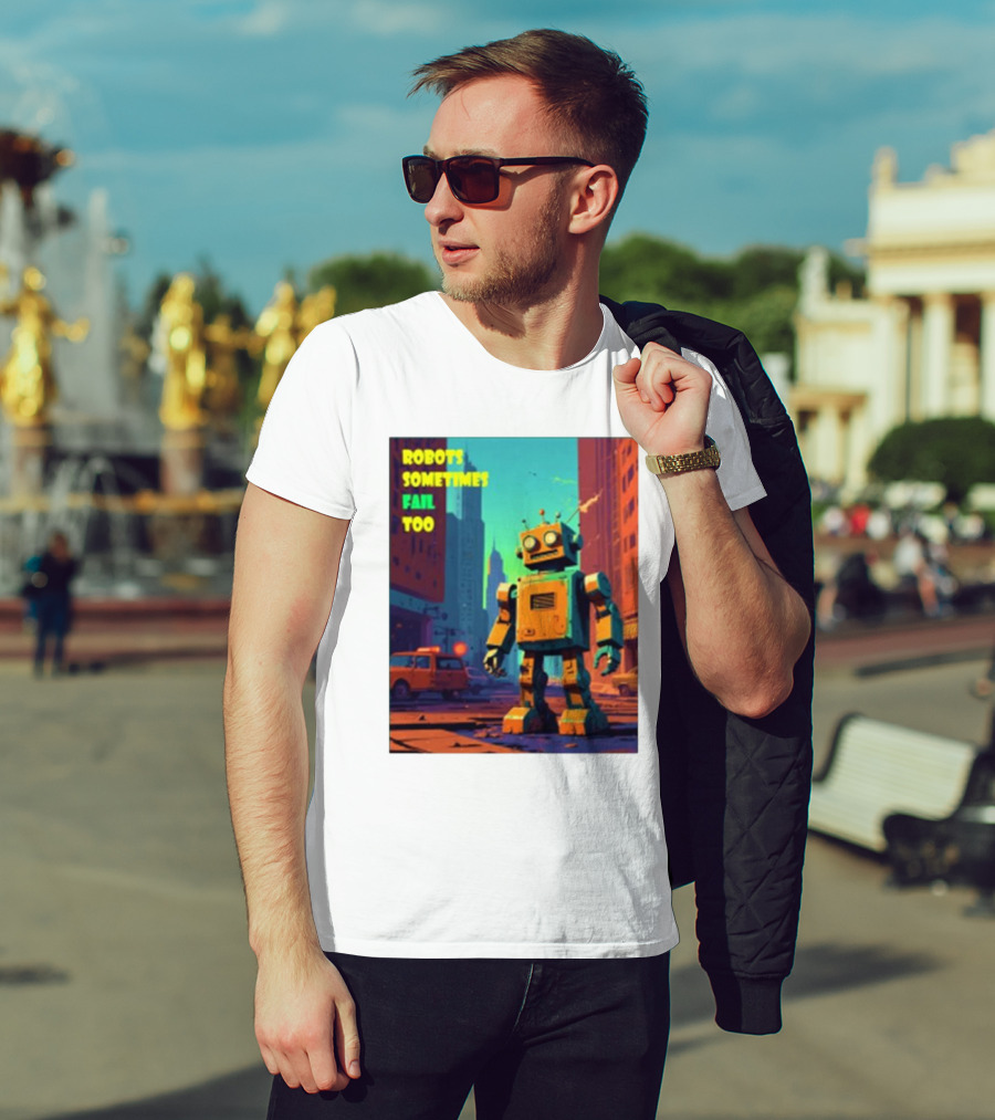 Robots Sometimes Fail Too Urban Cityscape Scene T-Shirt