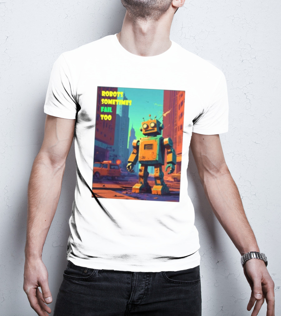 Robots Sometimes Fail Too Urban Cityscape Scene T-Shirt