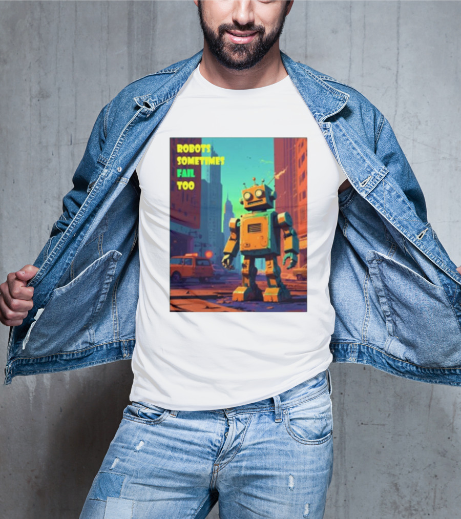 Robots Sometimes Fail Too Urban Cityscape Scene T-Shirt