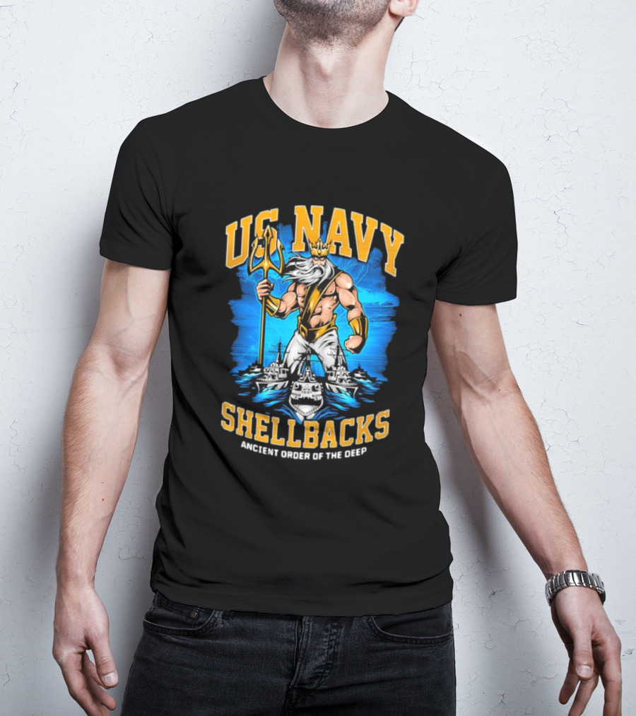 US Navy Shellbacks Poseidon Ancient Order Of The Deep With Battleship T-Shirt