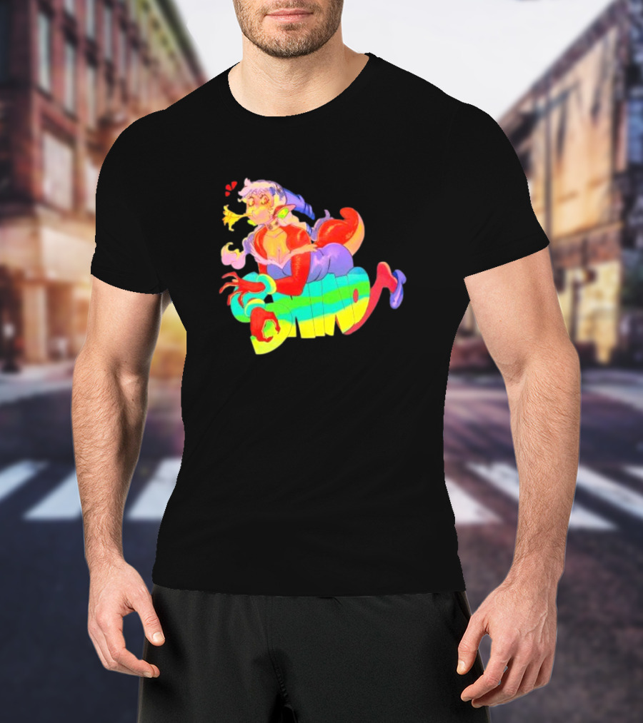 Shinto Decals Vibrant Dragon Monster Girl With Rainbow CHINO Text T-Shirt