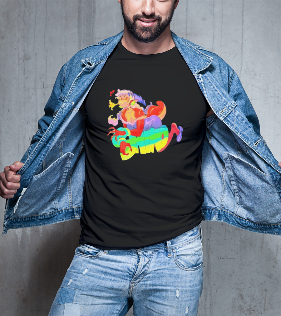 Shinto Decals Vibrant Dragon Monster Girl With Rainbow CHINO Text T-Shirt