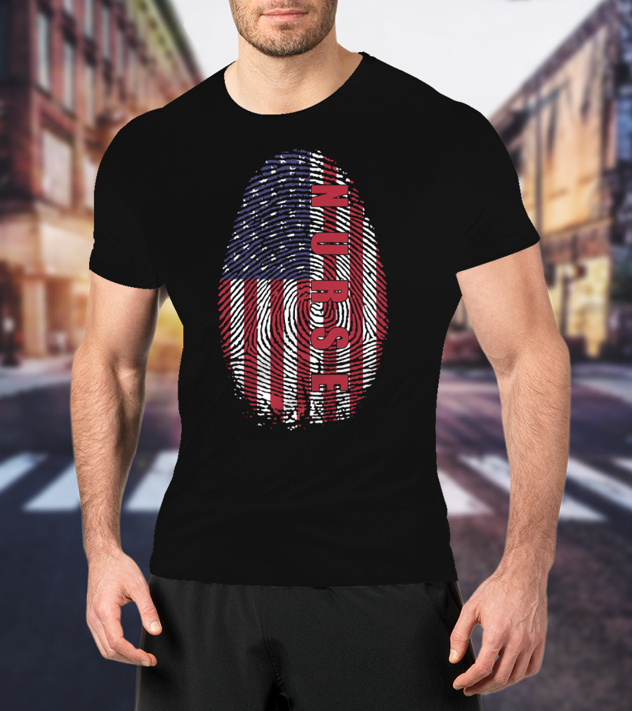 American Flag Fingerprint NURSE Patriotic T-Shirt