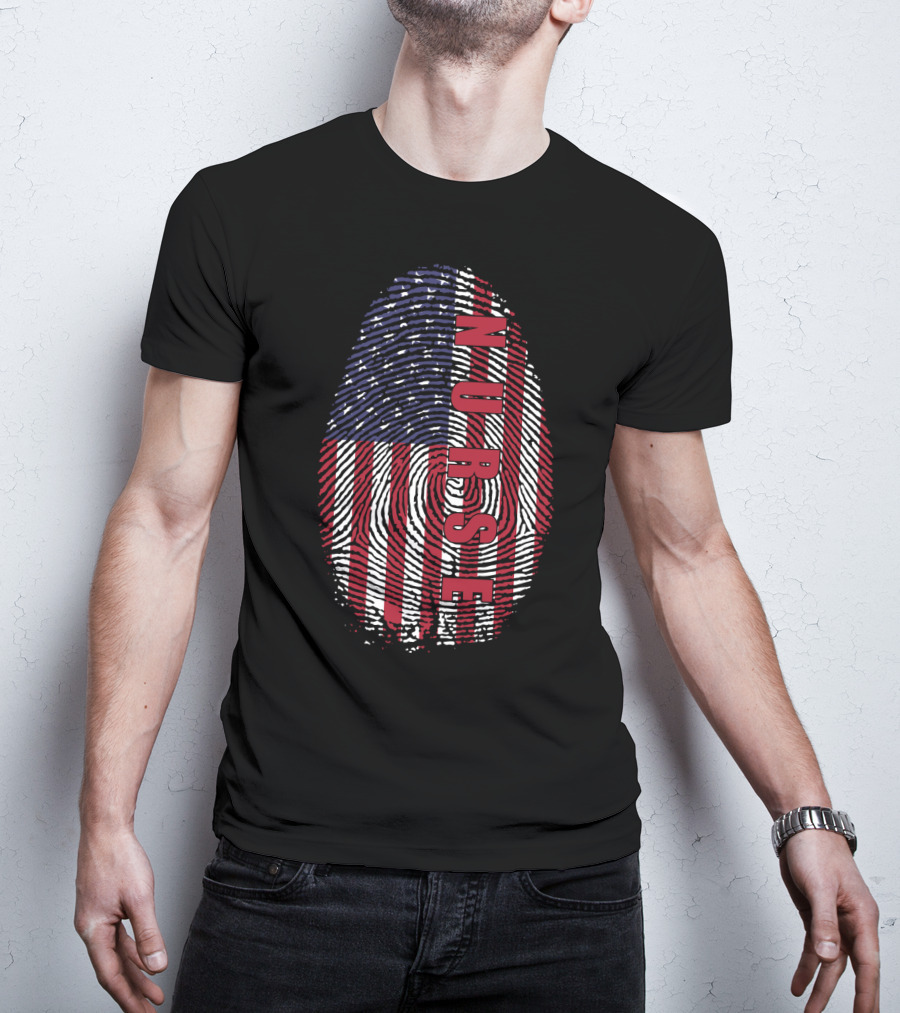 American Flag Fingerprint NURSE Patriotic T-Shirt
