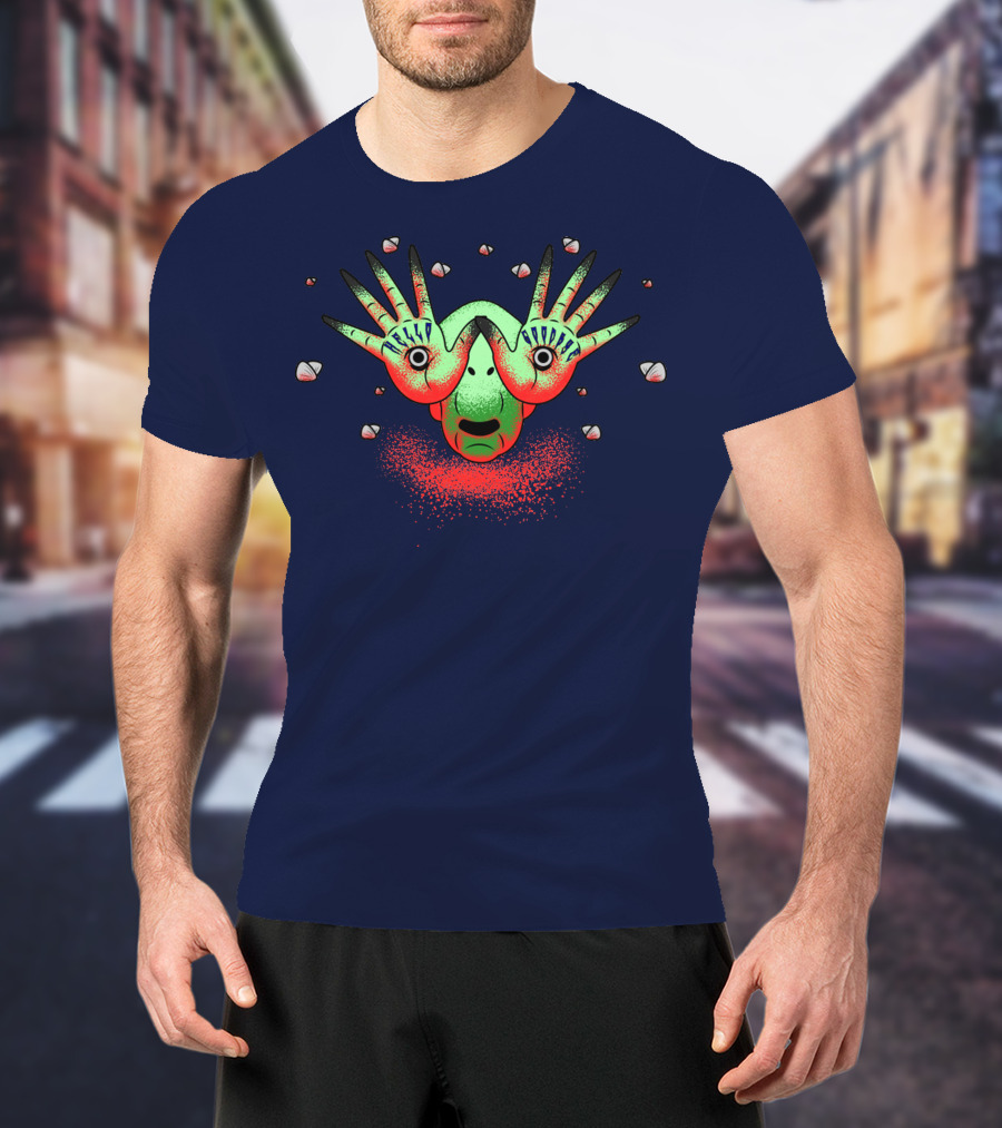Halloween Gift Creepy Eyeball Creature With Hello Goodbye Hands T-Shirt