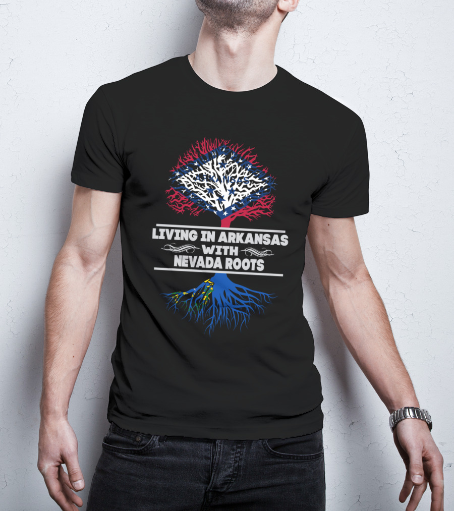 Living In Arkansas With Nevada Roots Arkansas Flag Tree T-Shirt