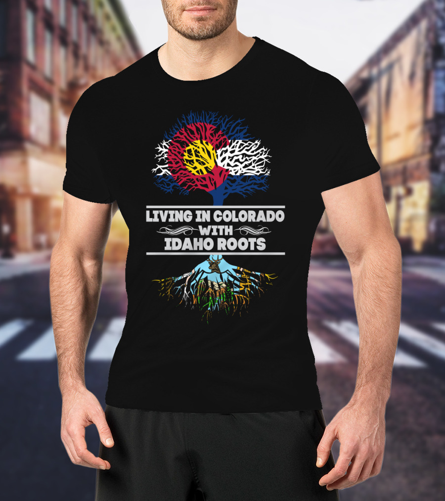 Colorado Flag And Tree Symbolizing Living In Colorado With Idaho Roots T-Shirt