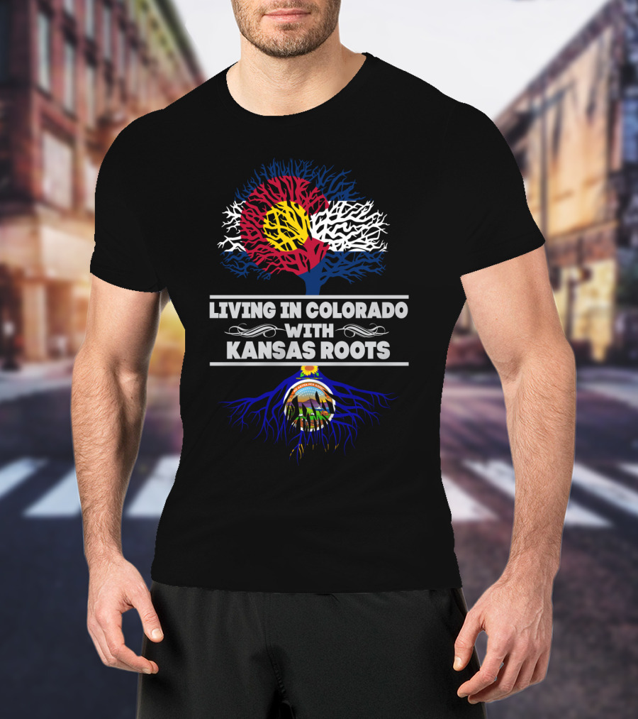 Colorado Flag Tree With Kansas Seal Roots - Living In Colorado With Kansas Roots T-Shirt