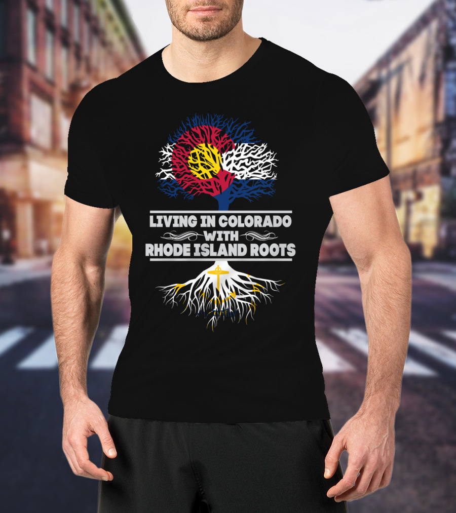 Colorado State Pride With Rhode Island Heritage Roots Flag Tree T-Shirt