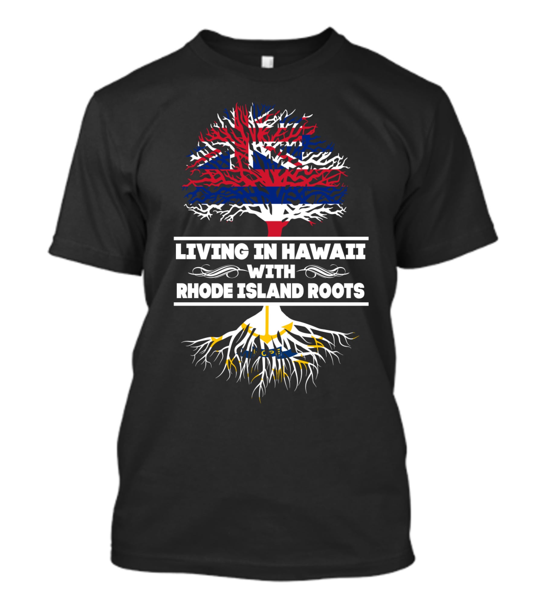 Hawaii Lifestyle Embraced With Deep Rhode Island Heritage Featuring Iconic Flag-Inspired Tree T-Shirt