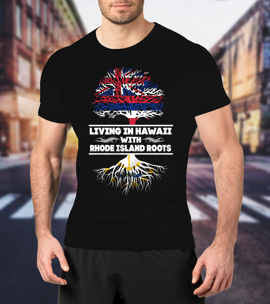 Hawaii Lifestyle Embraced With Deep Rhode Island Heritage Featuring Iconic Flag-Inspired Tree T-Shirt