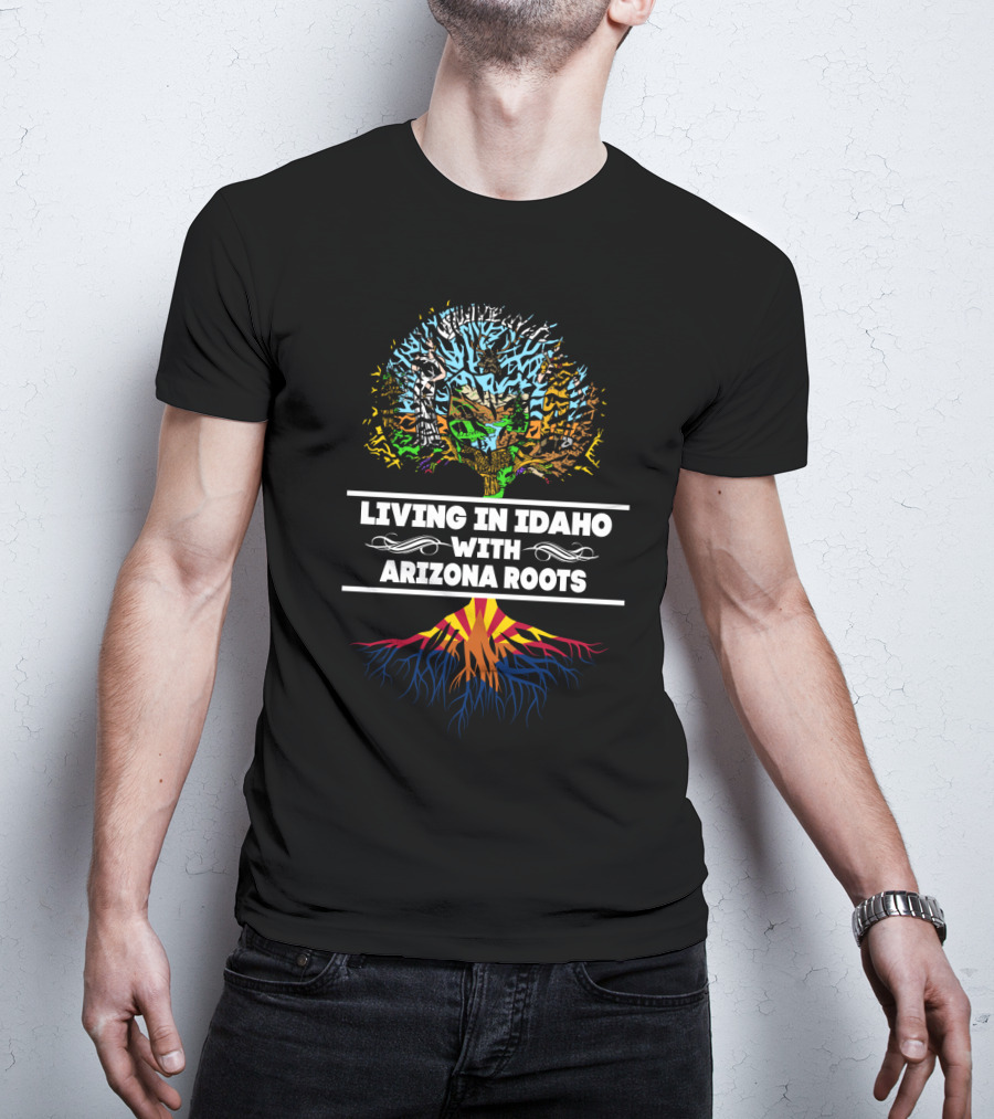 Living In Idaho With Arizona Roots Tree Design With Colorful Landscape Graphics T-Shirt