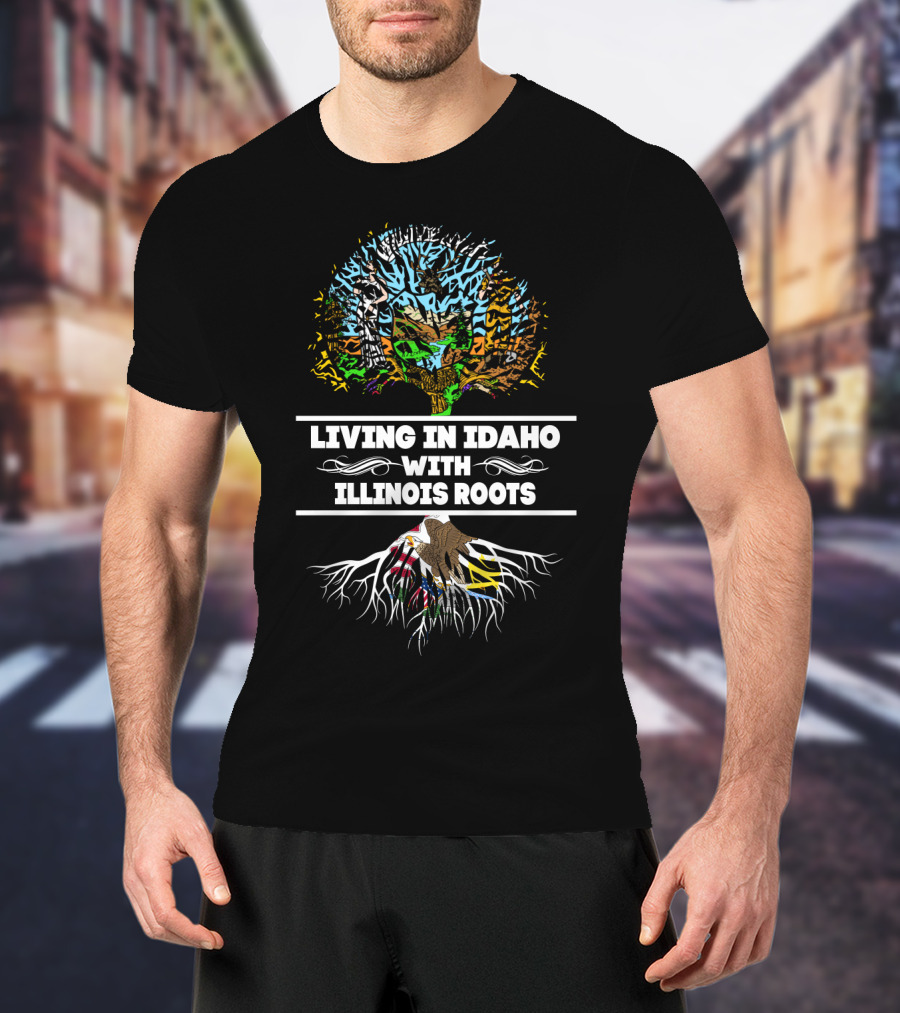 Idaho Residency Embracing Illinois Heritage With Vibrant Tree And Roots T-Shirt