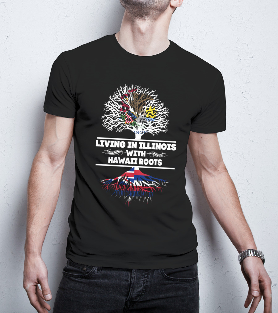 Illinois Pride With Hawaiian Heritage Tree And State Emblems T-Shirt
