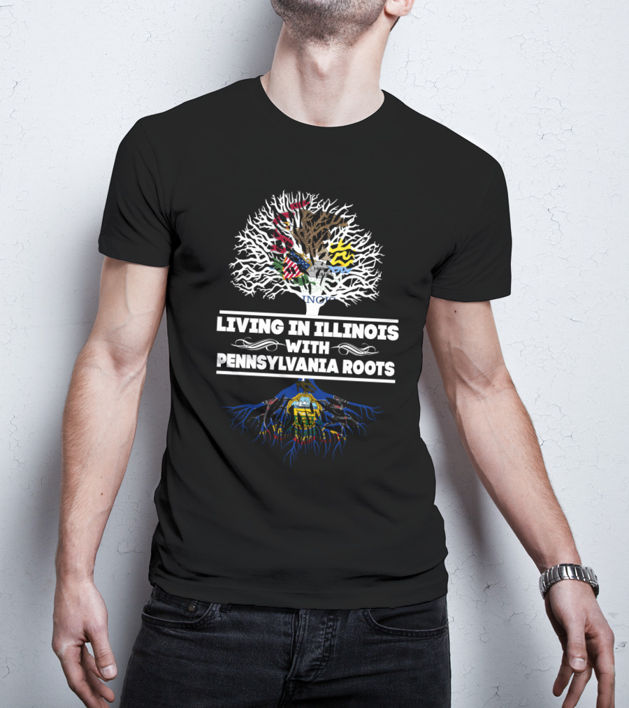 Illinois Living Pennsylvania Roots Tree With State Flags Heritage Connection T-Shirt