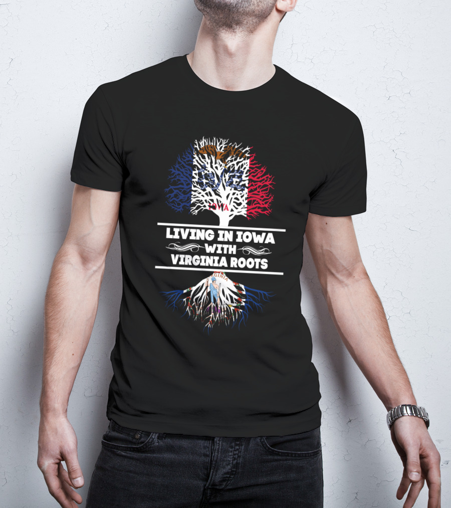 Iowa And Virginia Flag Tree Roots T-Shirt