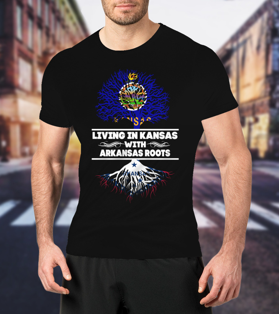 Kansas State Love With Arkansas Heritage Connection - Blue Tree And Roots T-Shirt