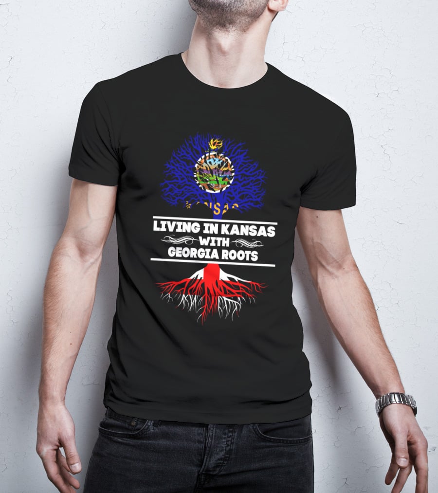 Kansas Living With Georgia State Roots Tree T-Shirt