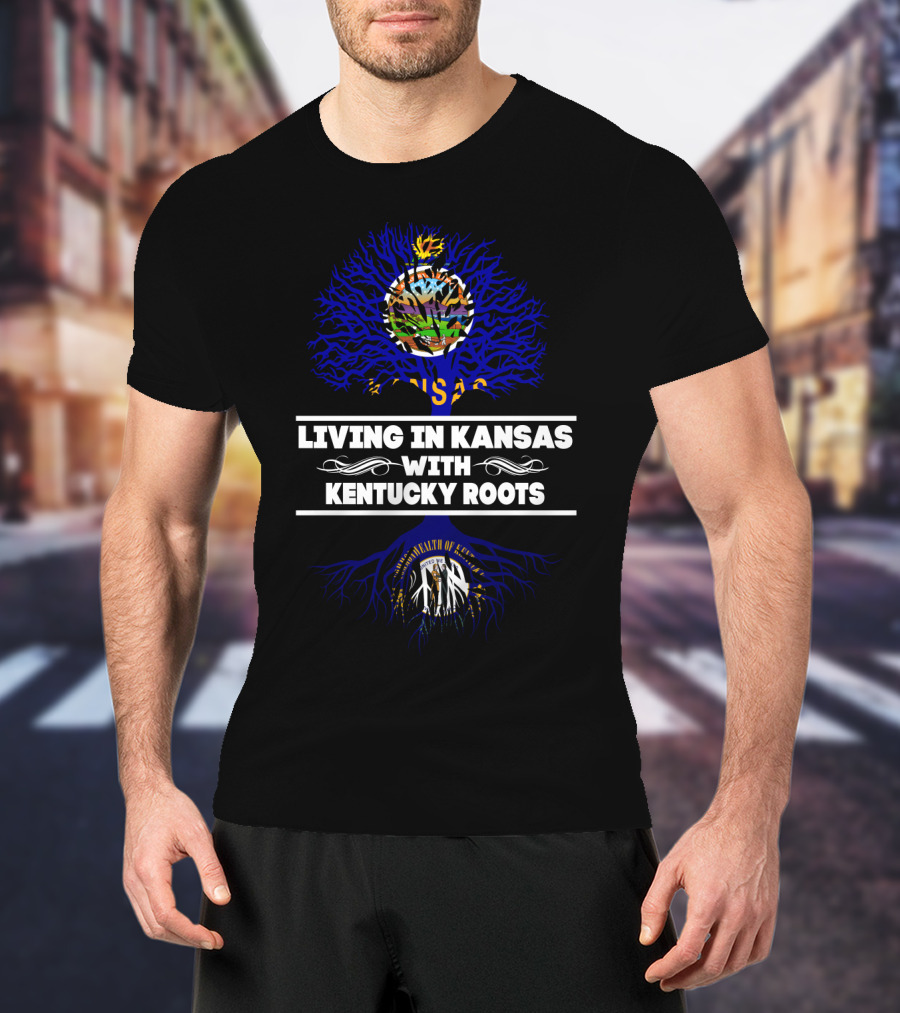Kansas Life With Deep Kentucky Roots - State Pride Symbolism With Kansas Seal And Kentucky Emblems T-Shirt