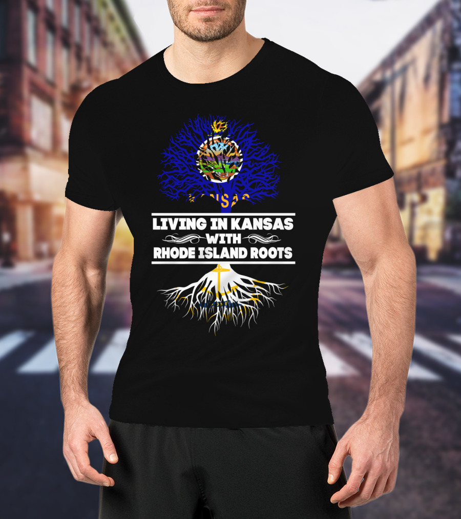 Living In Kansas With Rhode Island Roots Kansas State Seal Tree T-Shirt