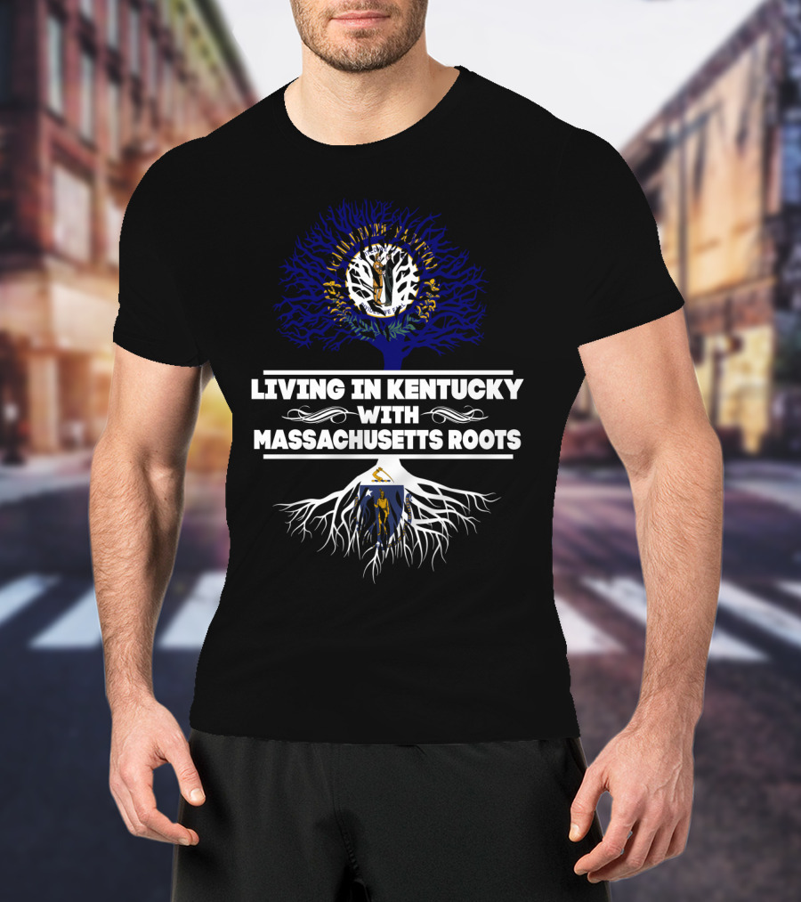 Living In Kentucky With Massachusetts Roots Tree Art Featuring Kentucky And Massachusetts Seals T-Shirt