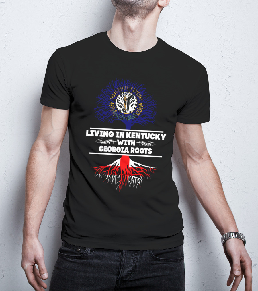 Living In Kentucky Embracing Georgia Roots With State Flag Symbolism T-Shirt