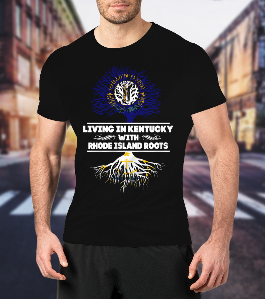 Kentucky Life Rhode Island Heritage Tree Roots With State Flag Colors T-Shirt
