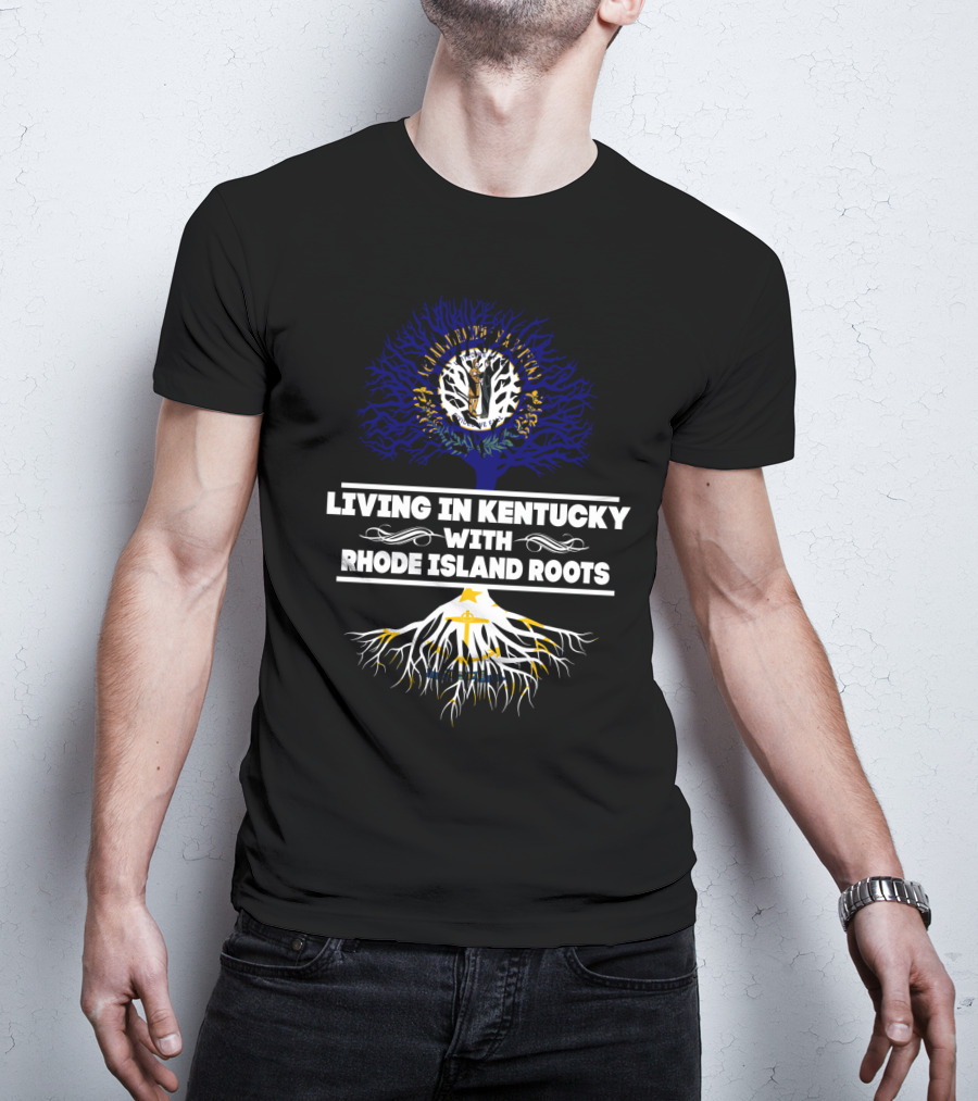 Kentucky Life Rhode Island Heritage Tree Roots With State Flag Colors T-Shirt