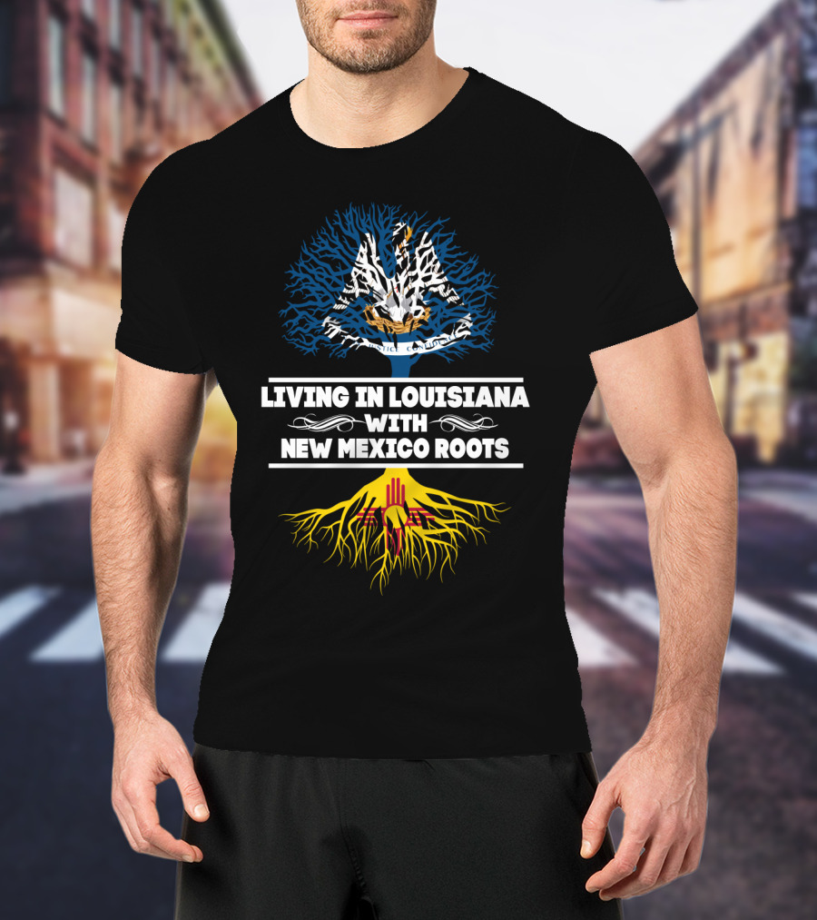 Louisiana Living With New Mexico Roots Featuring Pelican And Zia Symbol Tree T-Shirt