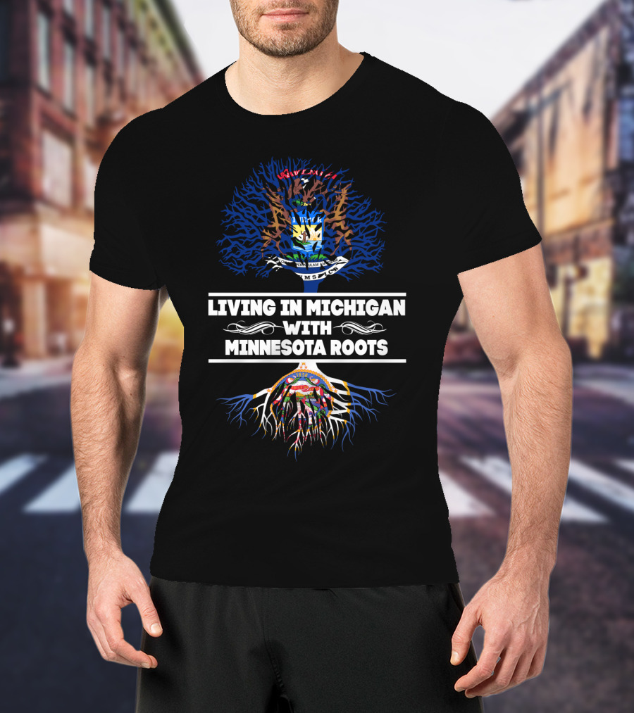 Michigan State Emblem Overlay With Minnesota Roots T-Shirt